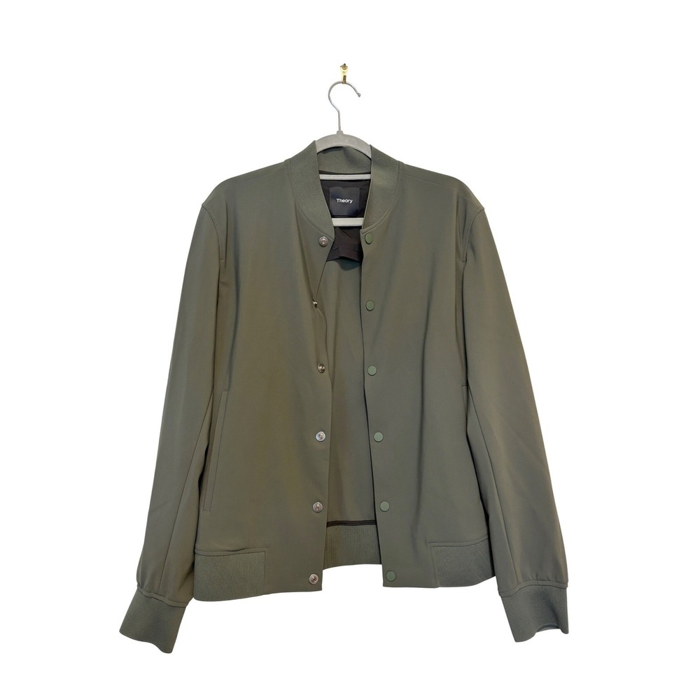 Theory Mens Murphy Precision Ponte Bomber Jacket Olive Green Snap Front Size S - Picture 2 of 9